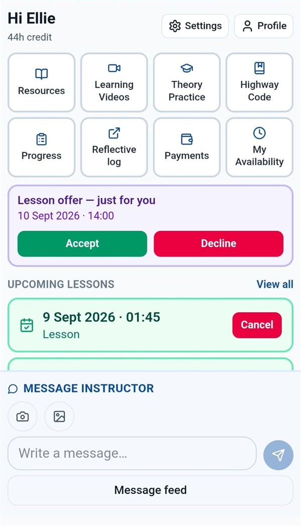 Upcoming lessons in the app
